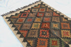 Geometric Handmade Wool Jute Kilim Rug, Tribal Boho Area Carpet, Flatweave Dhurrie Rug, Rustic Farmhouse Floor Rug, Custom Handmade Kilim