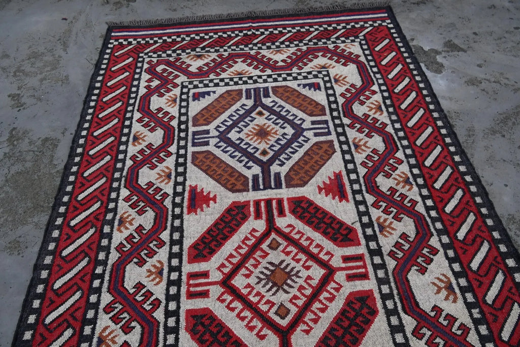 Handmade Navajo Style Wool Jute Kilim Rug – Reversible Tribal Area Carpet