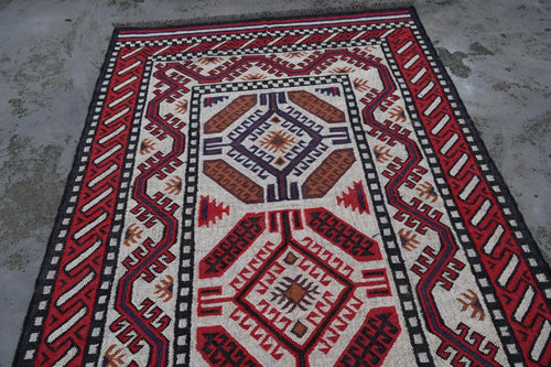 Handmade Navajo Style Wool Jute Kilim Rug – Reversible Tribal Area Carpet