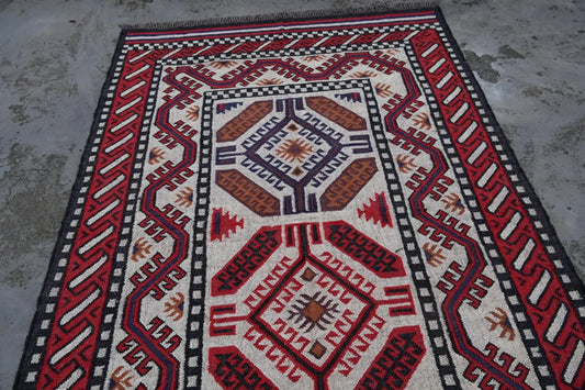 Handmade Navajo Style Wool Jute Kilim Rug – Reversible Tribal Area Carpet