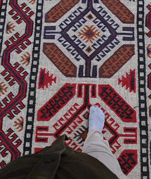 Handmade Navajo Style Wool Jute Kilim Rug – Reversible Tribal Area Carpet