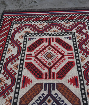 Handmade Navajo Style Wool Jute Kilim Rug – Reversible Tribal Area Carpet