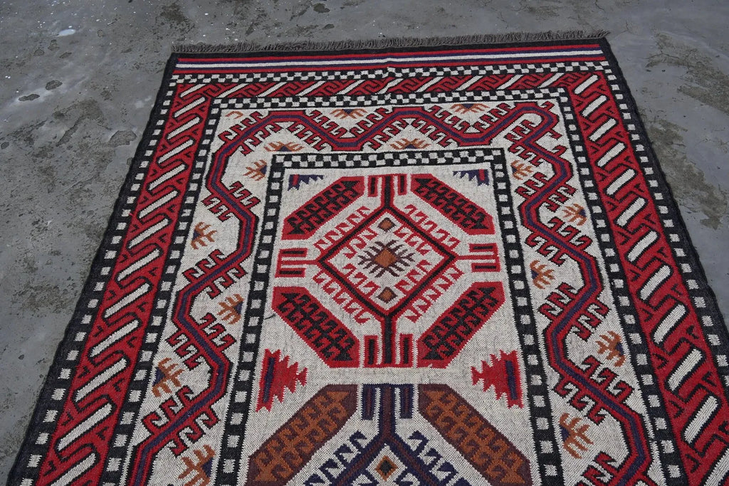 Handmade Navajo Style Wool Jute Kilim Rug – Reversible Tribal Area Carpet