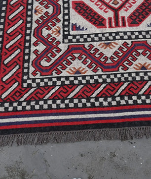 Handmade Navajo Style Wool Jute Kilim Rug – Reversible Tribal Area Carpet