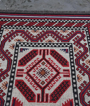 Handmade Navajo Style Wool Jute Kilim Rug – Reversible Tribal Area Carpet