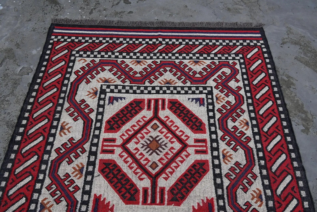 Handmade Navajo Style Wool Jute Kilim Rug – Reversible Tribal Area Carpet