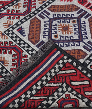 Handmade Navajo Style Wool Jute Kilim Rug – Reversible Tribal Area Carpet
