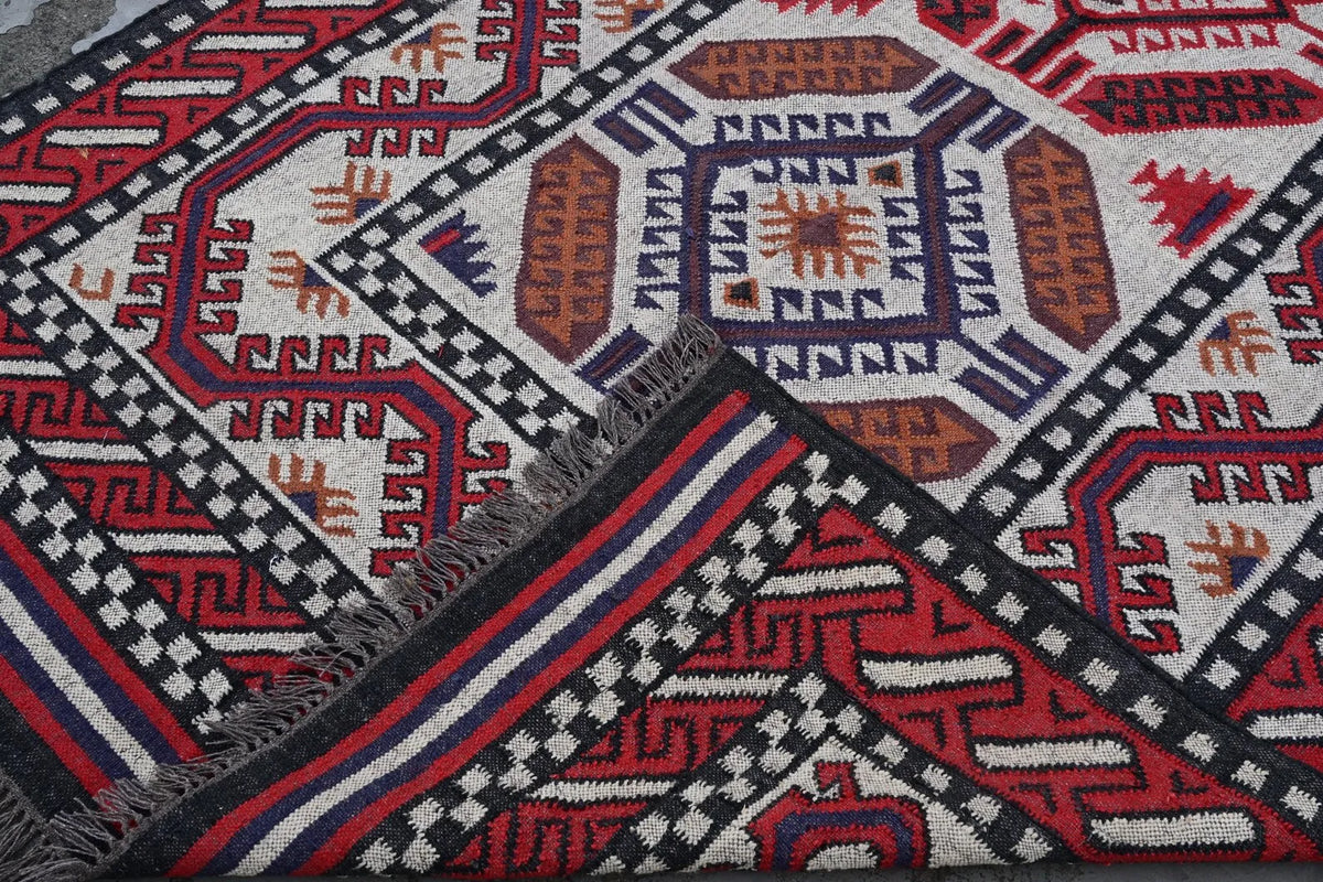 Handmade Navajo Style Wool Jute Kilim Rug – Reversible Tribal Area Carpet