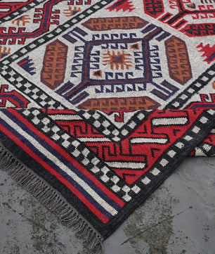 Handmade Navajo Style Wool Jute Kilim Rug – Reversible Tribal Area Carpet