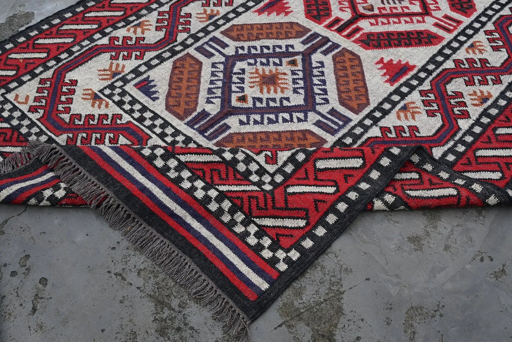 Handmade Navajo Style Wool Jute Kilim Rug – Reversible Tribal Area Carpet