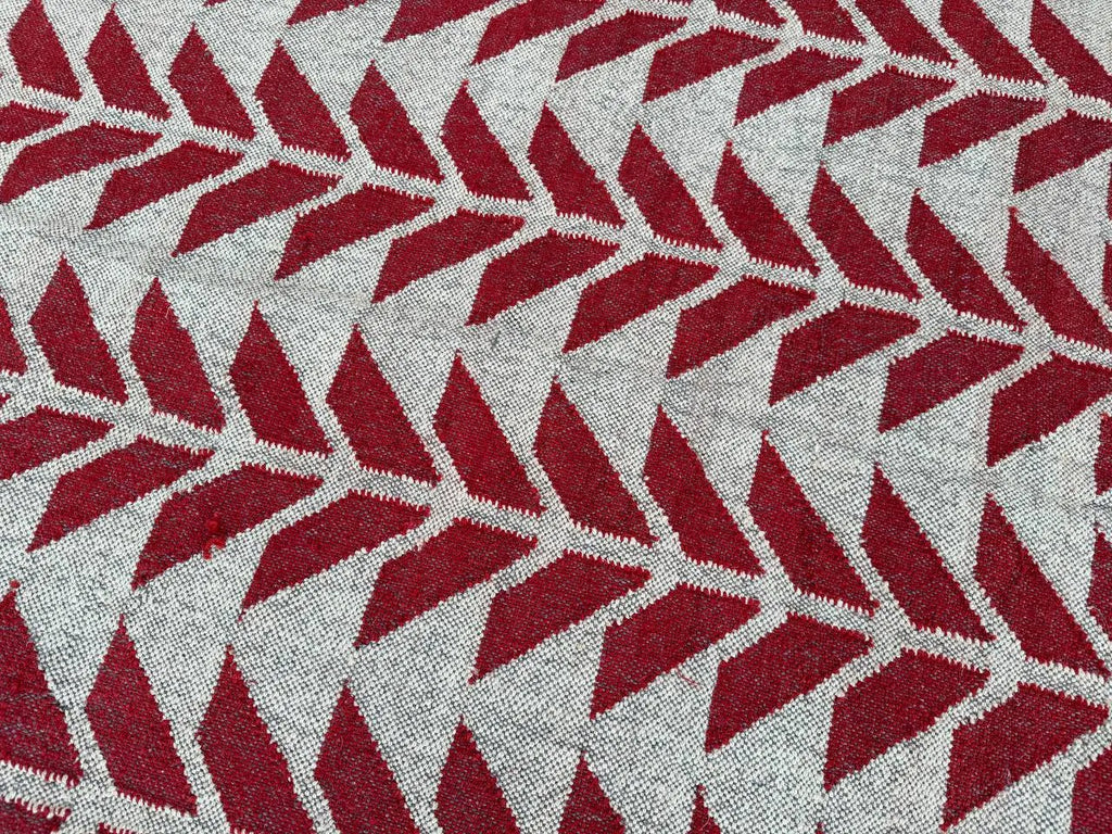 Handmade Red Geometric Wool Jute Kilim Area Rug with Tassels | Flatweave Tribal Rug for Living Room, Bedroom & Home Decor