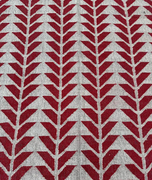 Handmade Red Geometric Wool Jute Kilim Area Rug with Tassels | Flatweave Tribal Rug for Living Room, Bedroom & Home Decor