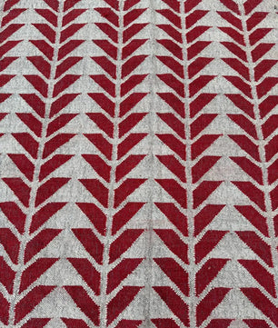 Handmade Red Geometric Wool Jute Kilim Area Rug with Tassels | Flatweave Tribal Rug for Living Room, Bedroom & Home Decor