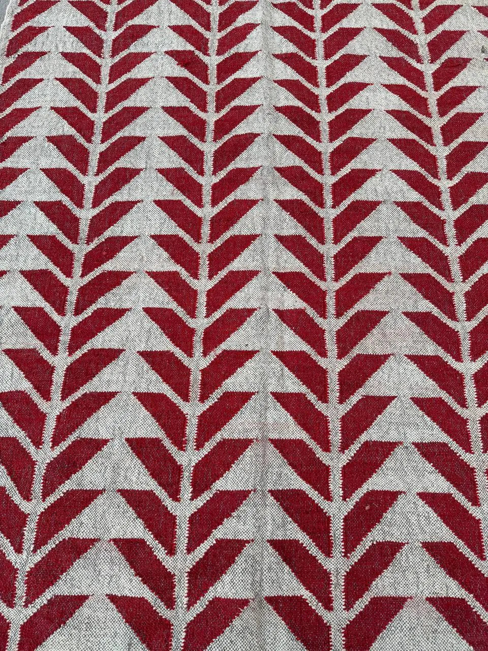 Handmade Red Geometric Wool Jute Kilim Area Rug with Tassels | Flatweave Tribal Rug for Living Room, Bedroom & Home Decor