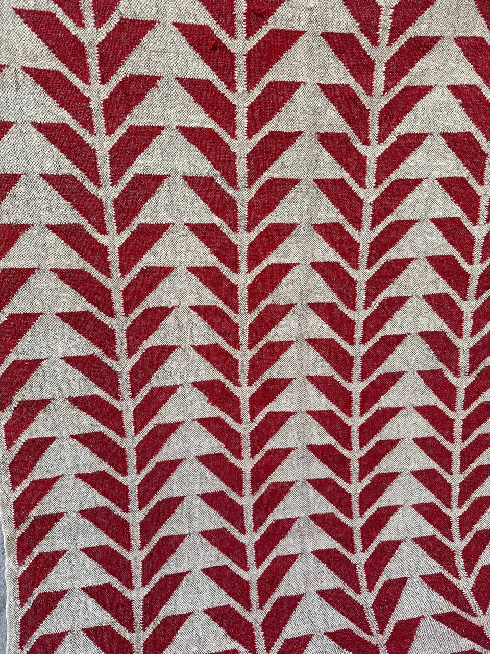 Handmade Red Geometric Wool Jute Kilim Area Rug with Tassels | Flatweave Tribal Rug for Living Room, Bedroom & Home Decor