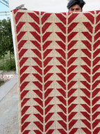 Handmade Red Geometric Wool Jute Kilim Area Rug with Tassels | Flatweave Tribal Rug for Living Room, Bedroom & Home Decor