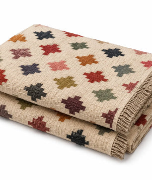 Handwoven Multicolor Wool Jute Kilim Area Rug – Handmade Tribal Flatweave Dhurrie with Geometric Cross Pattern