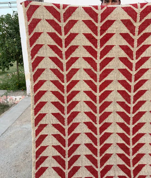 Handmade Red Geometric Wool Jute Kilim Area Rug with Tassels | Flatweave Tribal Rug for Living Room, Bedroom & Home Decor