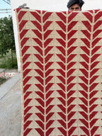 Handmade Red Geometric Wool Jute Kilim Area Rug with Tassels | Flatweave Tribal Rug for Living Room, Bedroom & Home Decor