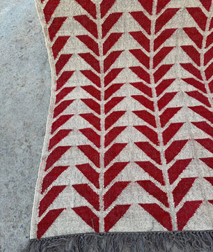 Handmade Red Geometric Wool Jute Kilim Area Rug with Tassels | Flatweave Tribal Rug for Living Room, Bedroom & Home Decor