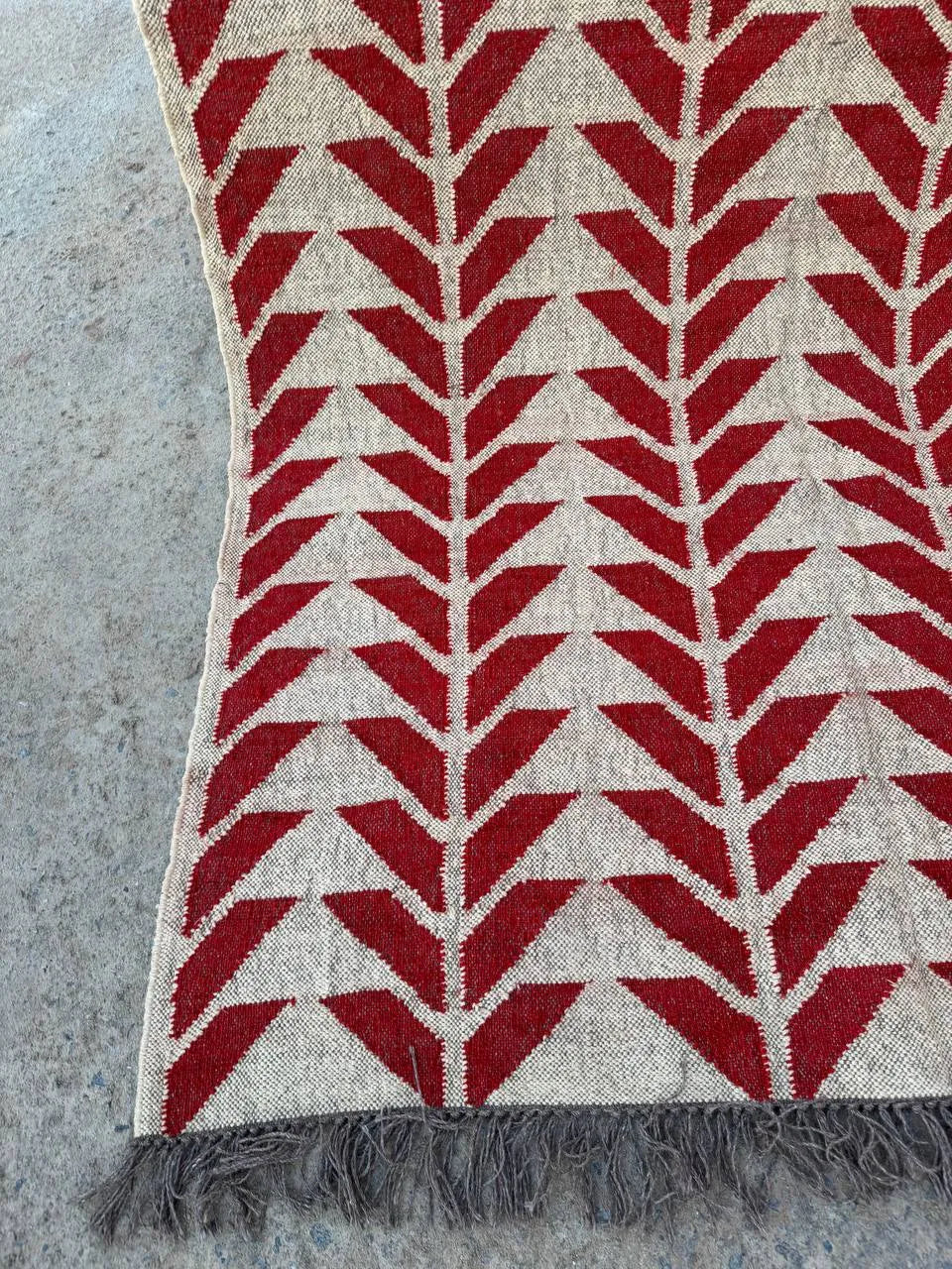 Handmade Red Geometric Wool Jute Kilim Area Rug with Tassels | Flatweave Tribal Rug for Living Room, Bedroom & Home Decor