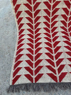 Handmade Red Geometric Wool Jute Kilim Area Rug with Tassels | Flatweave Tribal Rug for Living Room, Bedroom & Home Decor