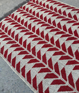 Handmade Red Geometric Wool Jute Kilim Area Rug with Tassels | Flatweave Tribal Rug for Living Room, Bedroom & Home Decor