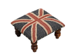 Handgemaakte Union Jack Kilim Voetbank – Wol Jute Gestoffeerde Otomaan met Houtbene