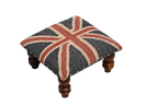 Handgemaakte Union Jack Kilim Voetbank – Wol Jute Gestoffeerde Otomaan met Houtbene