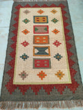 Boho Handmade Wool Kilim Rug, Rustic Flatweave Area Rug, Vintage Tribal Carpet, Southwestern Dhurrie Rug, Artisan Wool Jute Floor Rug
