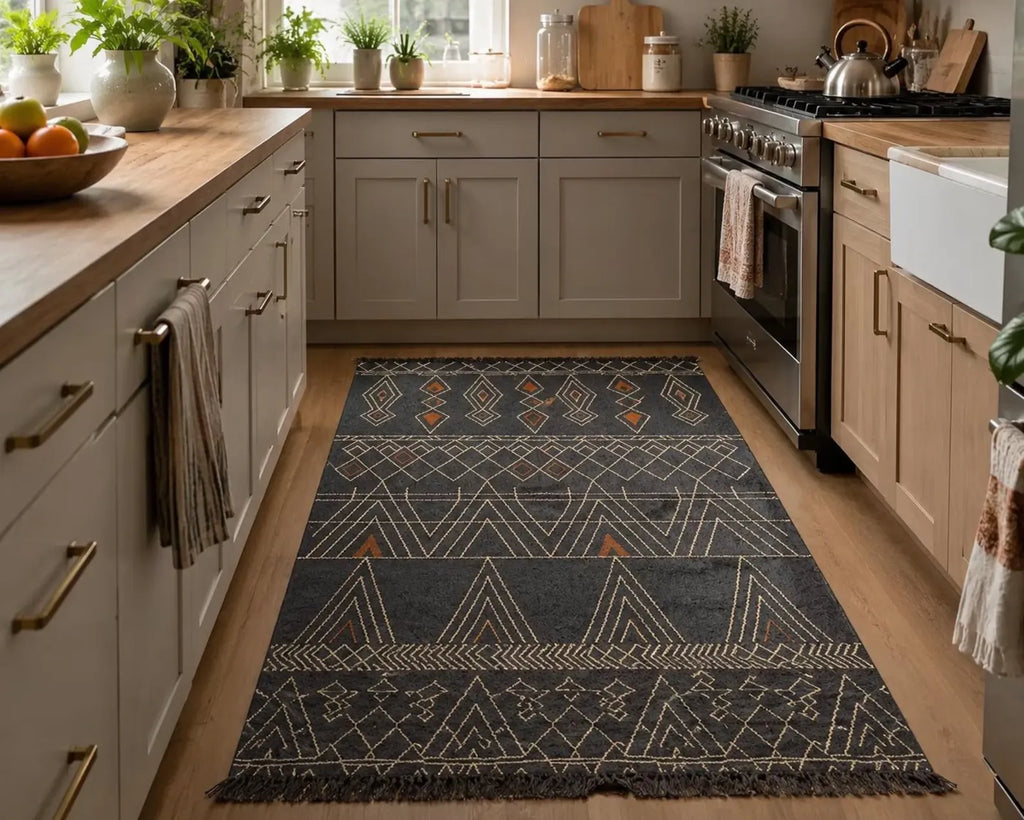 Graphite Linear Kilim Carpet – Artisan-Woven Wool Jute Rug, 8x10 & Custom Size