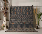 Graphite Linear Kilim Carpet – Artisan-Woven Wool Jute Rug, 8x10 & Custom Size