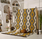Ochre Diamond Kilim Dhurrie – Artisan-Woven Wool Jute Rug, 9x12 & Custom