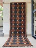 Charcoal Lattice Kilim Carpet Runner – Artisan-Woven Rust Diamond Rug, Made to Measure