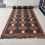 Charcoal Lattice Kilim Carpet Runner – Artisan-Woven Rust Diamond Rug, Made to Measure