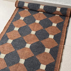 Charcoal Lattice Kilim Carpet Runner – Artisan-Woven Rust Diamond Rug, Made to Measure