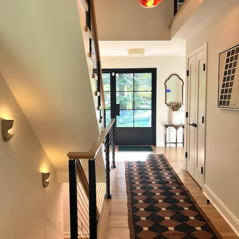 Charcoal Lattice Kilim Carpet Runner – Artisan-Woven Rust Diamond Rug, Made to Measure