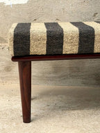 Monochrome Stripe Kilim Bench – Artisan-Upholstered Wooden Accent Ottoman