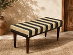 Monochrome Stripe Kilim Bench – Artisan-Upholstered Wooden Accent Ottoman