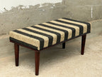 Monochrome Stripe Kilim Bench – Artisan-Upholstered Wooden Accent Ottoman