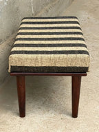 Monochrome Stripe Kilim Bench – Artisan-Upholstered Wooden Accent Ottoman