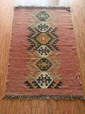 Houtskool Juweelkleurige Kilim Dhurrie – Handgeweefde Wol Jute Pronkmat