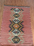 Houtskool Juweelkleurige Kilim Dhurrie – Handgeweefde Wol Jute Pronkmat