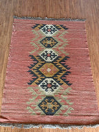 Houtskool Juweelkleurige Kilim Dhurrie – Handgeweefde Wol Jute Pronkmat