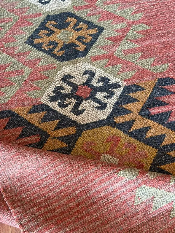 Houtskool Juweelkleurige Kilim Dhurrie – Handgeweefde Wol Jute Pronkmat