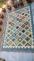 Colorful Handmade Wool Jute Area Rug, Geometric Flatweave Kilim Carpet, Reversible Farmhouse Boho Dhurrie, Custom Handmade Rug