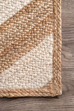 Hand-Braided Chevron Jute Area Rug – Beige and White Geometric Natural Fiber Rug