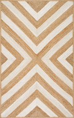 Hand-Braided Chevron Jute Area Rug – Beige and White Geometric Natural Fiber Rug