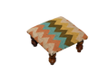 Turquoise Boho Ottoman – Handmade Zigzag Kilim Accent Stool and Wooden Footrest