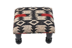 Tribal Accent Ottoman – Small Black Geometric Footrest, 14 × 14 × 8 Inches